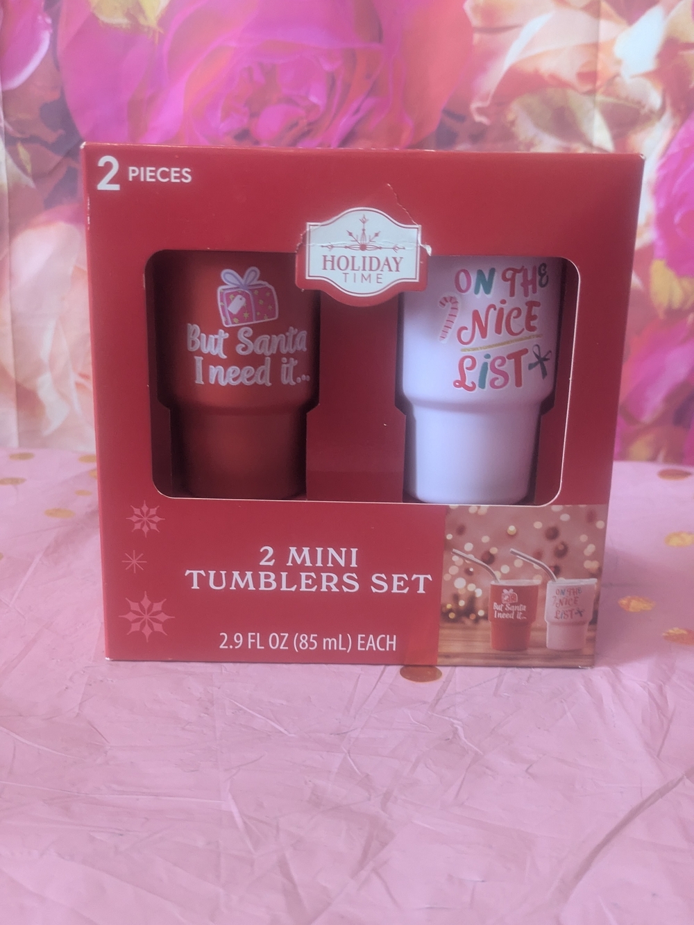 Holiday Time 2 Mini Tumblers Set - Red & White